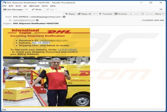 Fraude por Email DHL - Incoming Shipment Notification