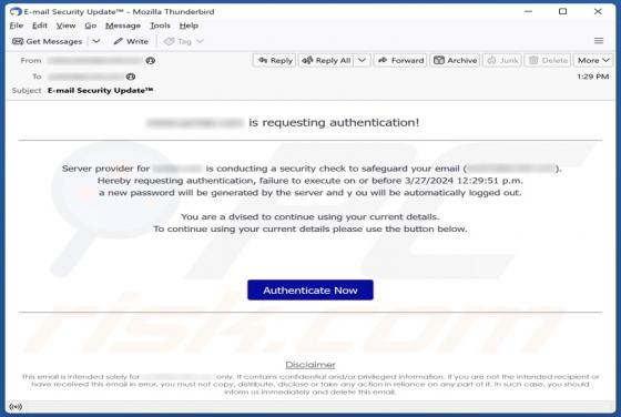 Fraude por Email Authentication Request