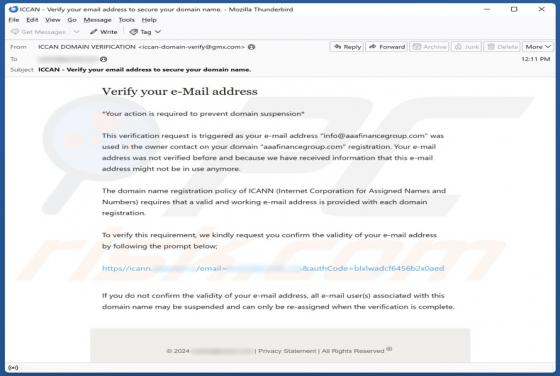 Fraude por Email Internet Corporation For Assigned Names And Numbers (ICANN)