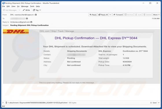 Fraude por Email DHL Pickup Confirmation