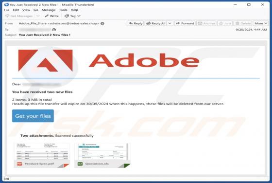 Fraude por Email Adobe - You Have Received New Files