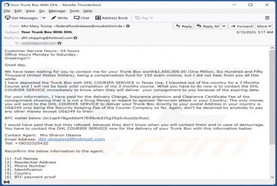 Fraude por Email Trunk Box Delivery