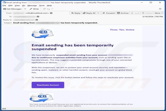 Email Sending Has Been Temporarily Suspended Fraude