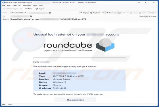 Fraude por Email Roundcube - Unusual Login Attempt