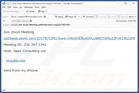 Fraude por Email Join Zoom Meeting