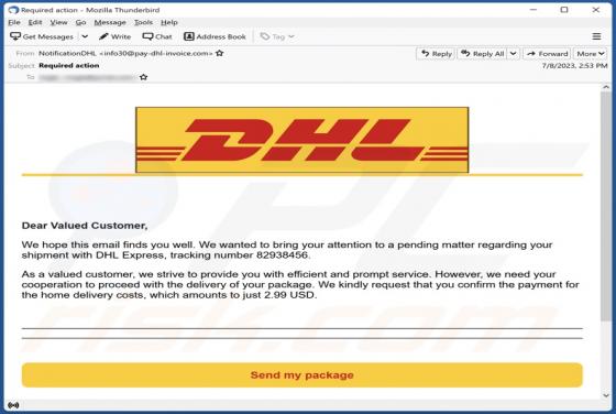 Fraude por Email DHL Delivery Payment