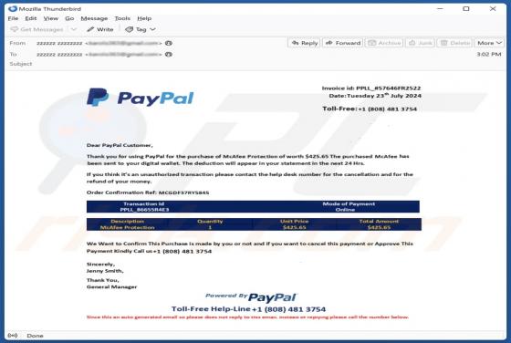 Fraude por Email PayPal Order Confirmation