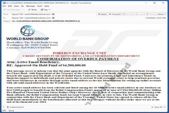 Fraude por Email World Bank Group - Overdue Payment