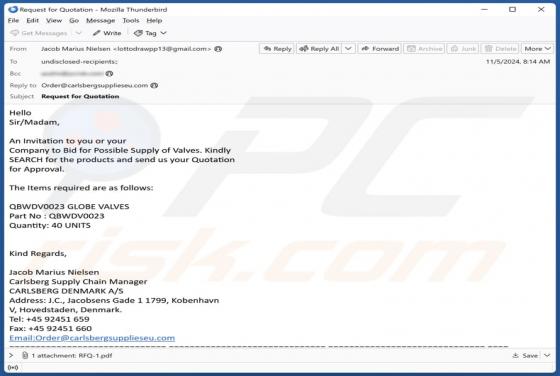 Fraude por Email Carlsberg Supply Quotation