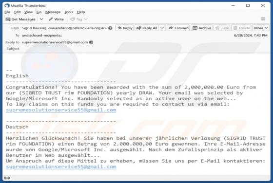 Fraude por Email Sigrid Trust Rim Foundation