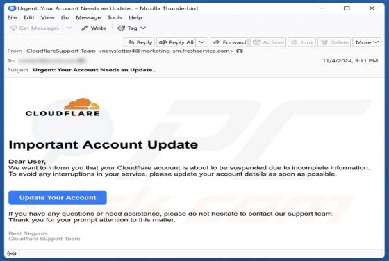Fraude por Email Cloudflare - Important Account Update