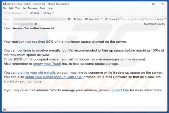 Fraude por Email Maximum Mailbox Space Allowed