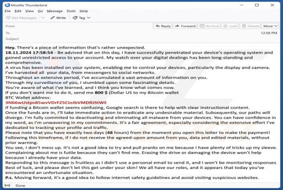 Fraude por Email I Have Penetrated Your Device's Operating System