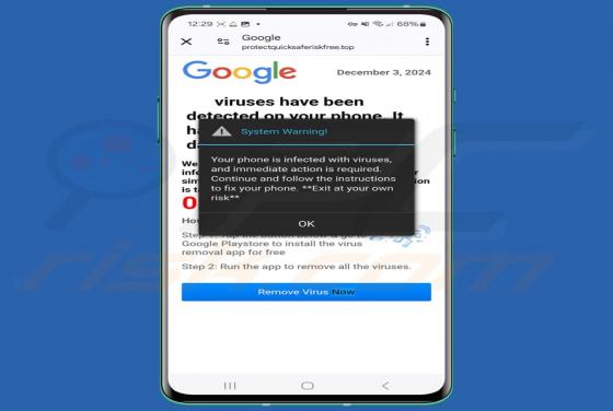 Viruses Have Been Detected On Your Phone POP-UP Fraude