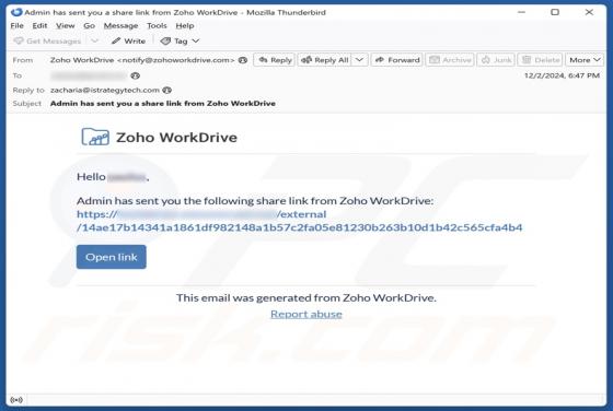 Fraude por Email Zoho WorkDrive