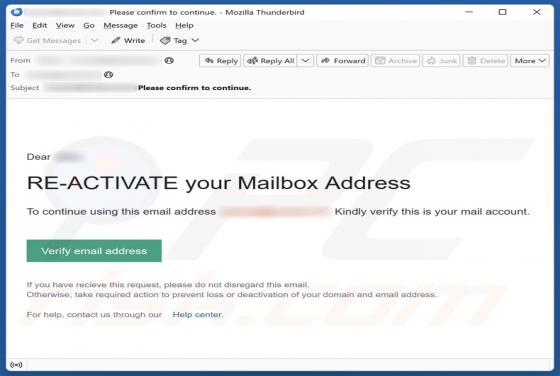 Fraude por Email Re-Activate Your Mailbox Address
