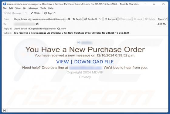 Fraude por Email You Have A New Purchase Order