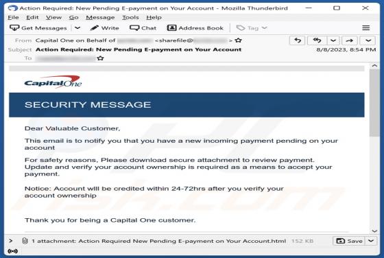 Fraude por Email Capital One SECURITY MESSAGE