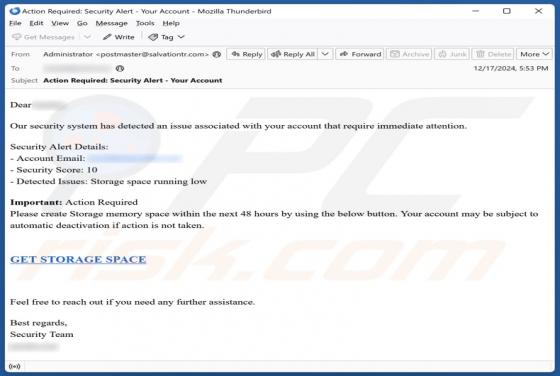 Fraude por Email Storage Space Running Low