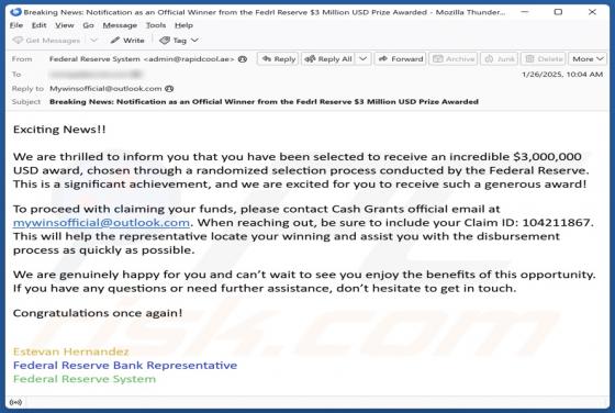 Fraude por Email Federal Reserve Award