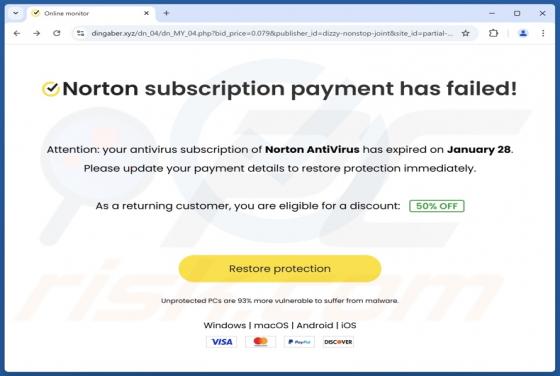 Norton Subscription Payment Has Failed POP-UP Fraude