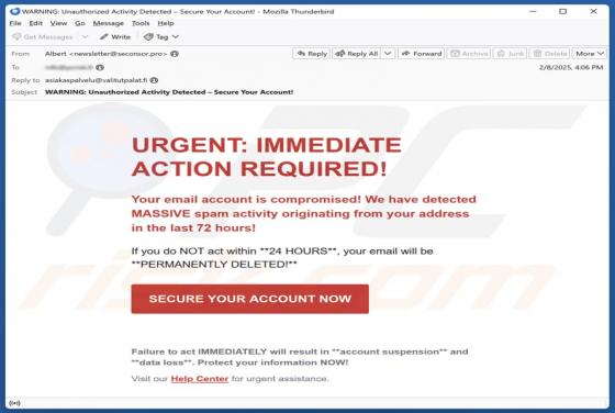 Fraude por Email Spam Activity Originating From Your Address