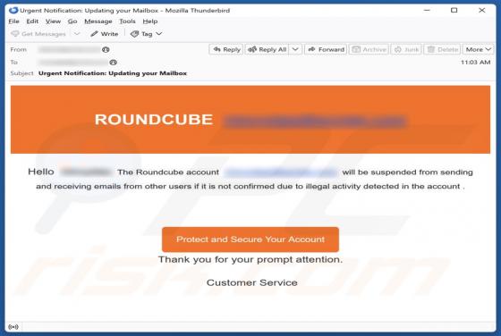 Fraude por Email Roundcube Account Will Be Suspended