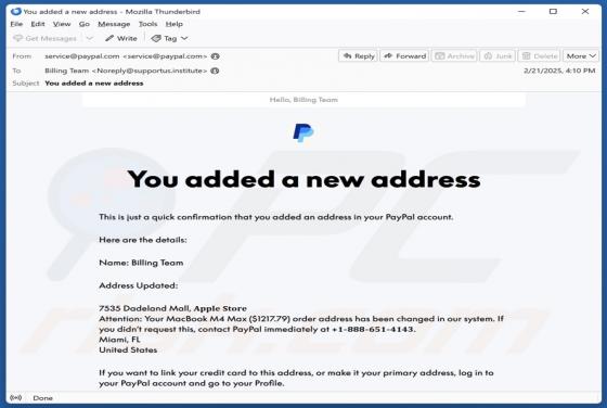 Fraude por Email PayPal - You Added A New Address