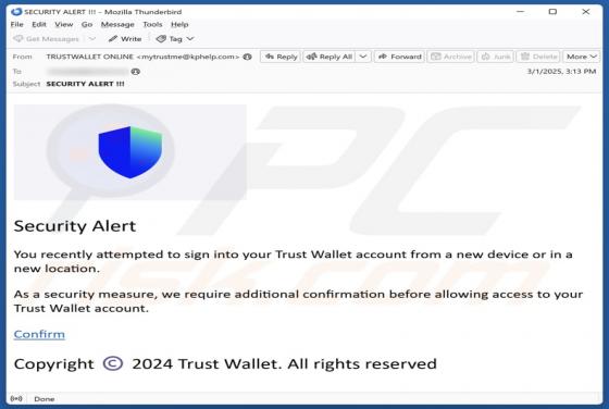 Fraude por Email Trust Wallet Sign-In Attempt