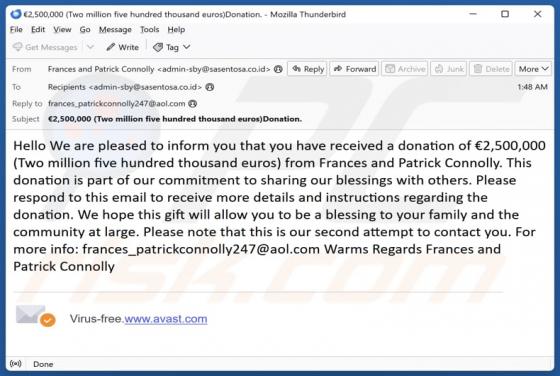 Fraude por Email Donation From Frances and Patrick Connolly
