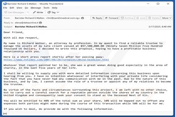 Fraude por Email Reliable Trustee