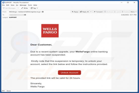 Fraude por Email Wells Fargo - Account Suspended