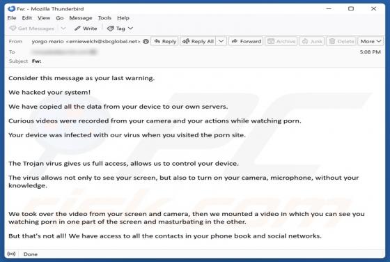 Fraude por Email We Hacked Your System