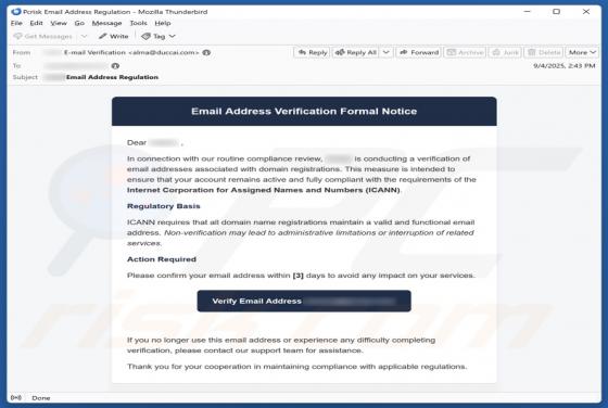 Email Address Verification Formal Notice Fraude