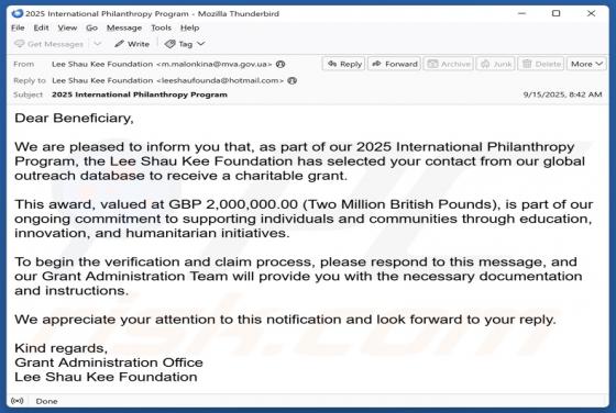International Philanthropy Program Email Fraude