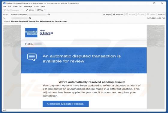 American Express - Disputed Transaction Email Fraude