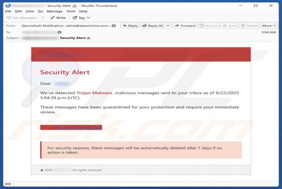 Security Alert - We've Detected Trojan Malware Email Fraude