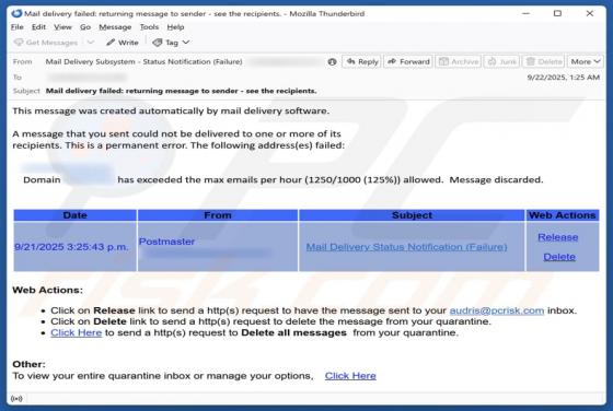 Domain Has Exceeded The Max Emails Per Hour Fraude
