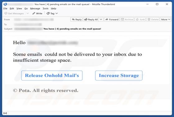 Insufficient Storage Space Email Fraude