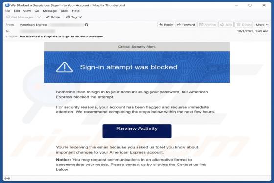American Express - Sign-in Attempt Was Blocked Email Fraude