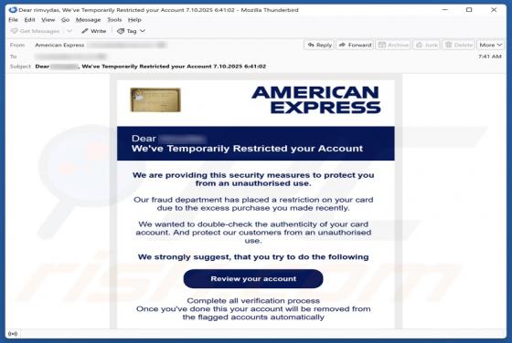 American Express - Account Restricted Email Fraude