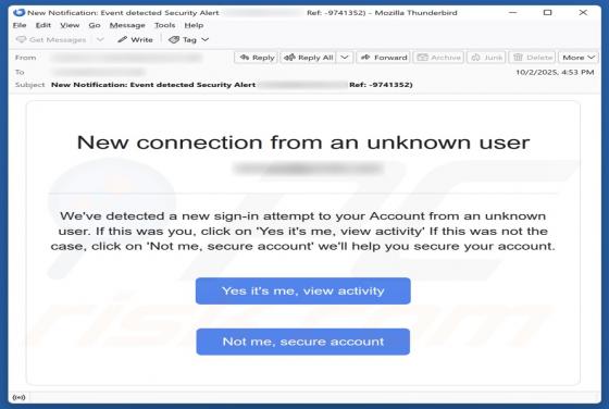 New Connection From An Unknown User Email Fraude