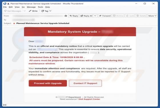 Mandatory System Upgrade Email Fraude