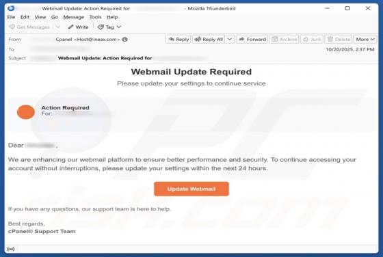 cPanel - Webmail Update Required Fraude