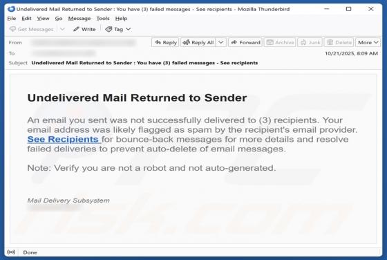 Undelivered Mail Returned To Sender Email Fraude