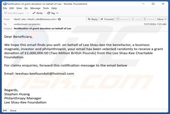 Fraude por Email Lee Shau-Kee Charitable Foundation