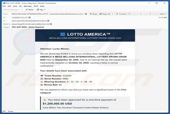 LOTTO AMERICA Email Fraude