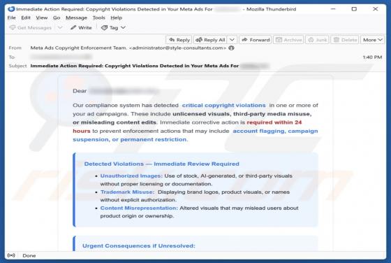 Meta Ads Critical Copyright Violations Email Fraude