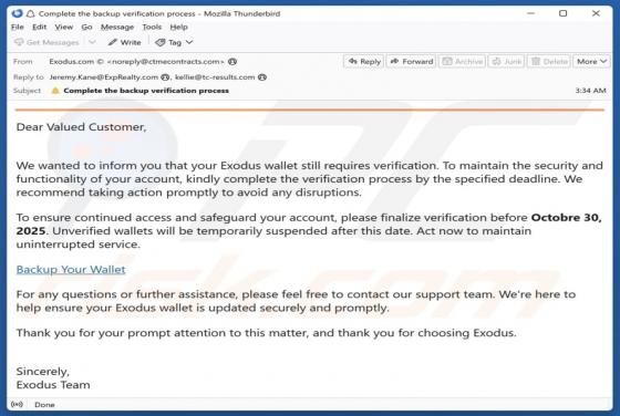 Exodus Wallet Verification Email Fraude