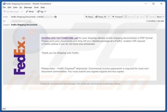 FedEx - Download Shipping Documents Email Fraude